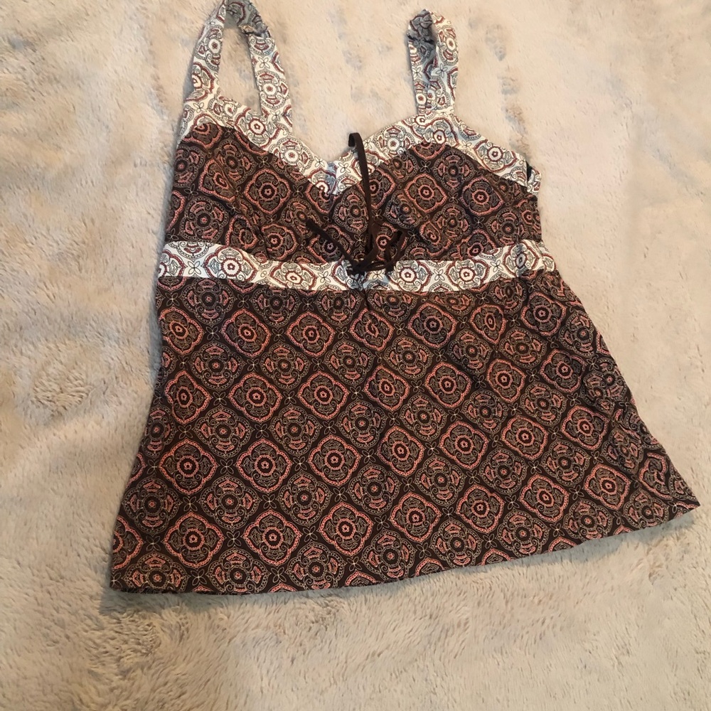 ANN TAYLOR LOFT Womens 6 Brown Printed Sleeveless V-Neck Top